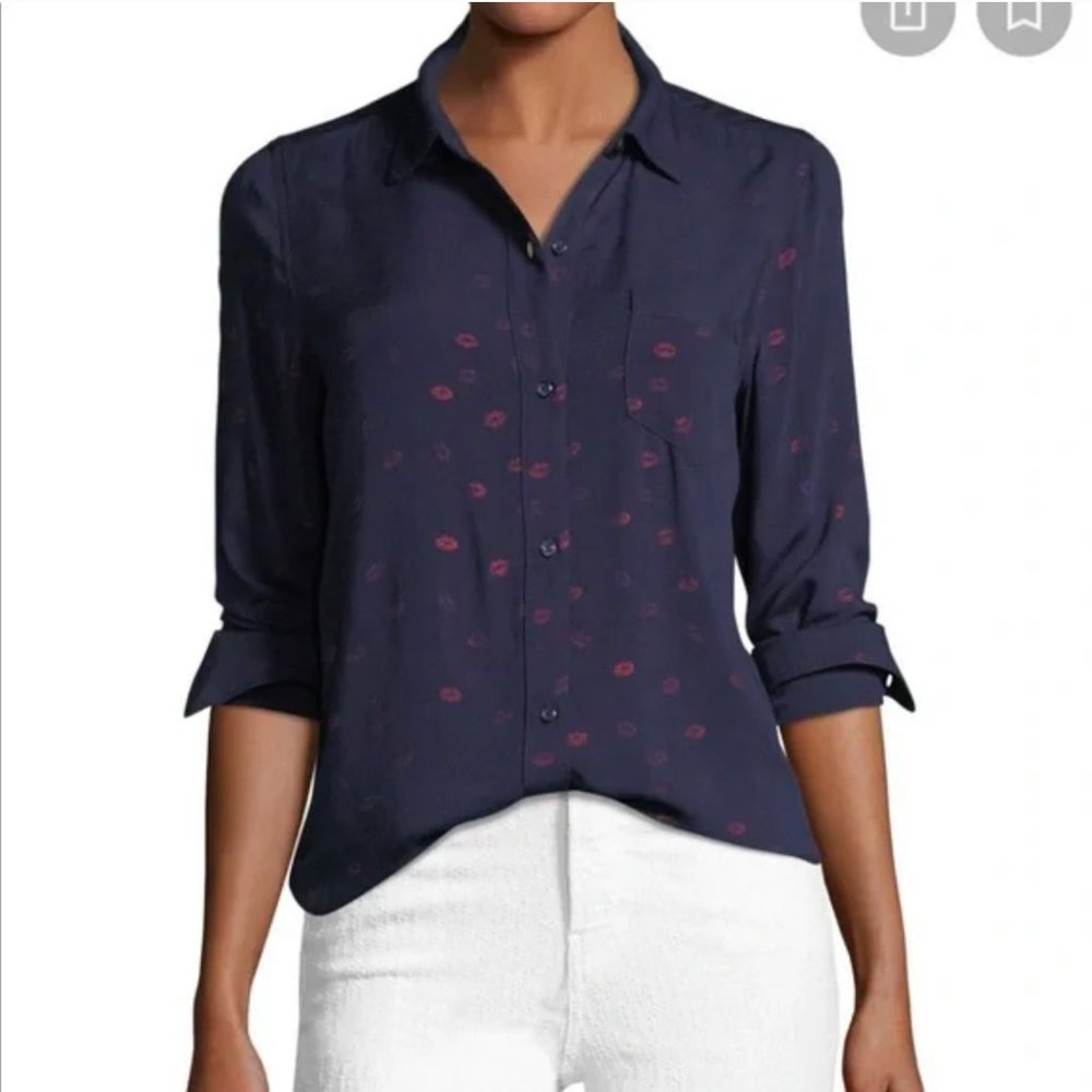 Rails Rosci Navy Blue Kiss Me Lips Button Down Top